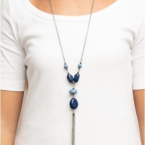 Beautiful Blue & Silver Long Fashion Necklace Set